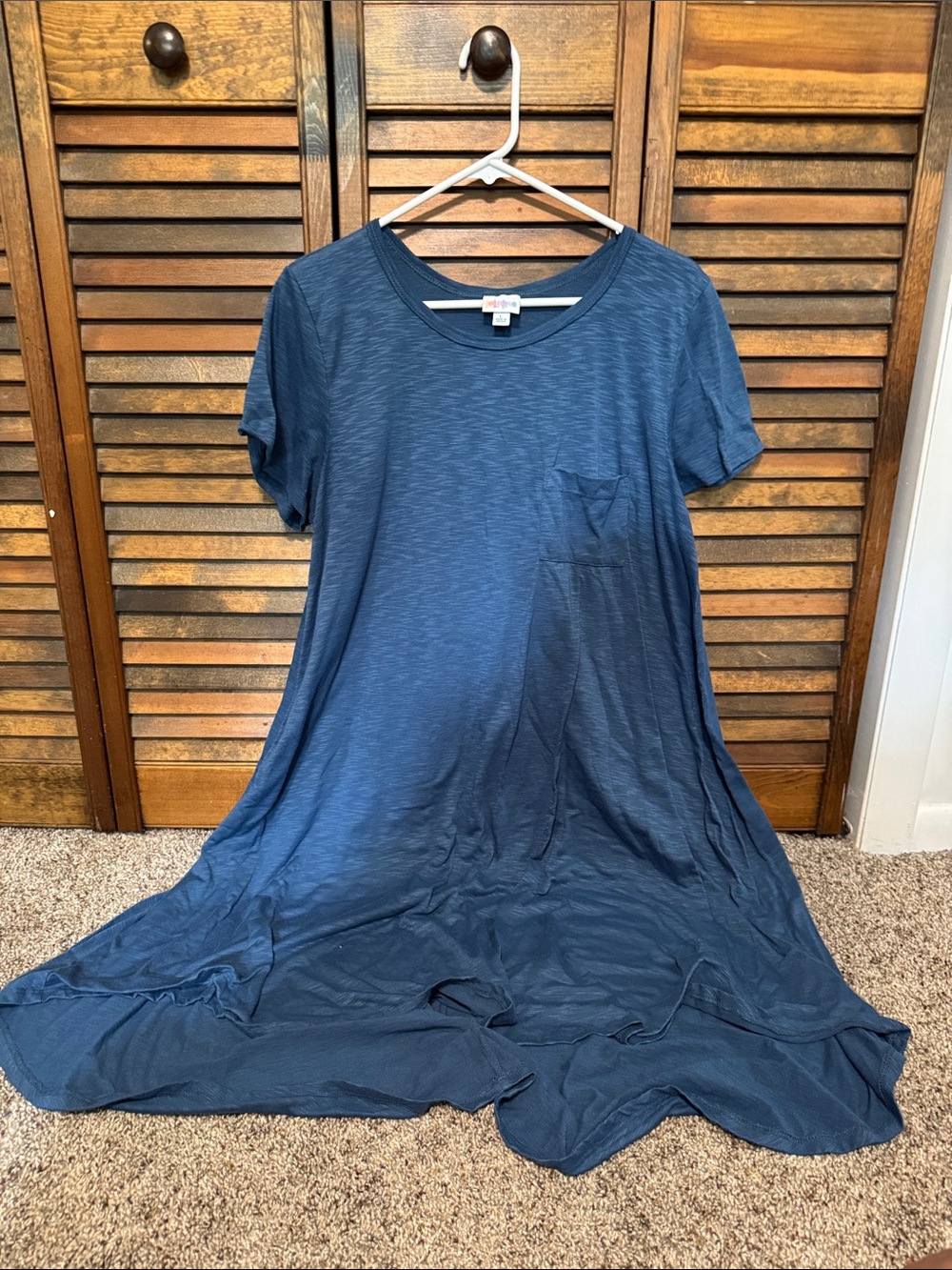 LuLaRoe Navy Short-Sleeve Swing Midi Dress with Pocket